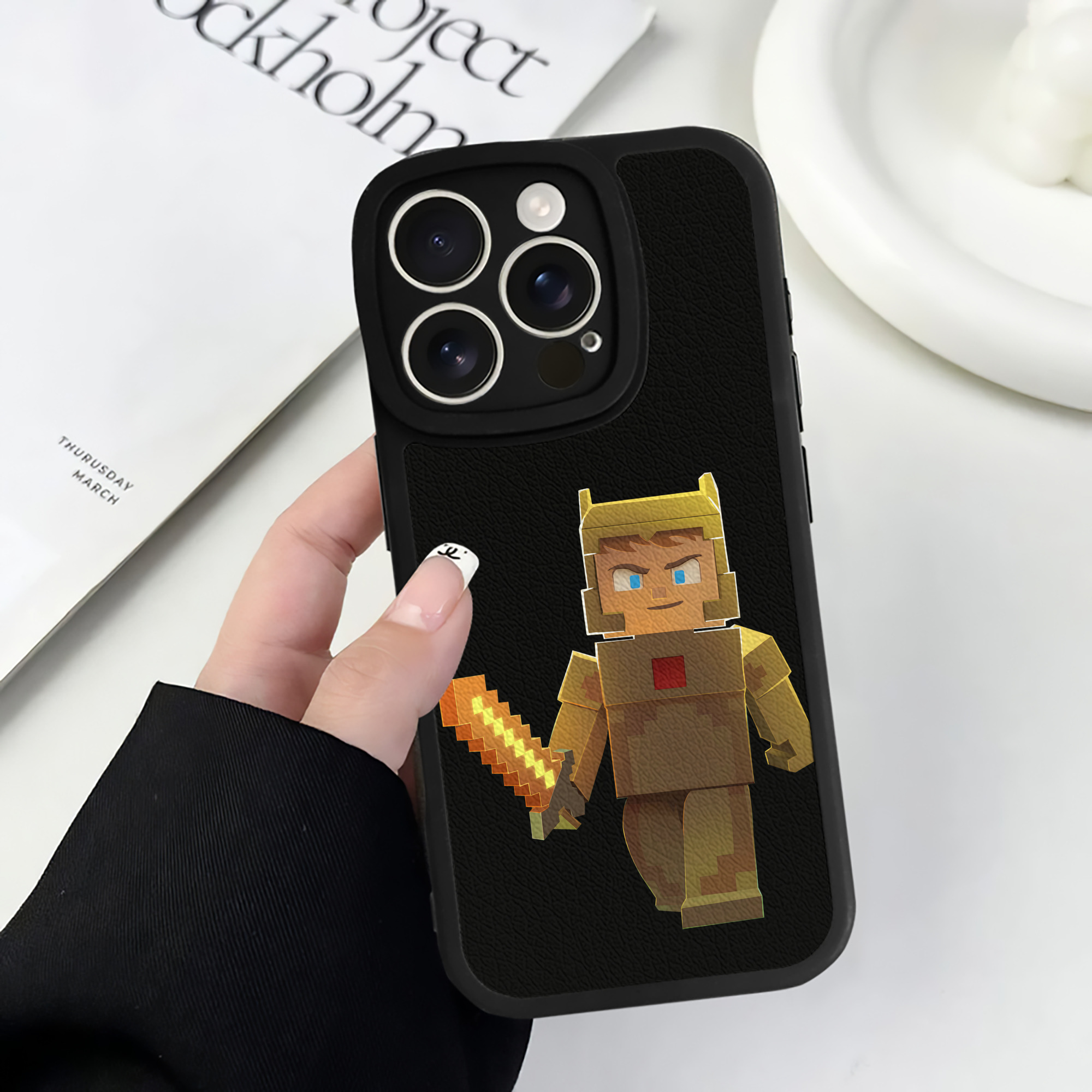 （画像用） マインクラフト ブロックの世界 Minecraft MC Block world 【iPhone 16シリーズ対応】シリコンスマホケース（レザー調） 材質：シリコン